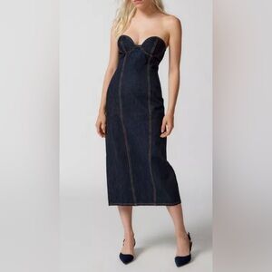 Lioness Smokeshow Dark Blue Denim Strapless Dress Size L